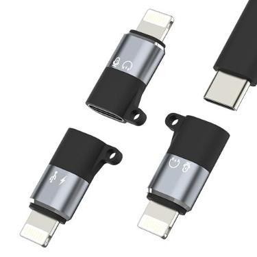 Imagem de Adaptador OTG de áudio USB C para Lightning (pacote com 3) para iPhone 14 13 Pro Max para iluminação de cabos da Apple, carregador macho tipo C, adaptador fêmea, conversor de telefone, carregador para
