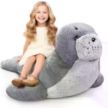 Imagem de Pelúcia de pelúcia Steffed Animal Open Giant Seal 100cm cinza para cri
