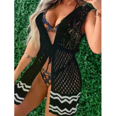 Imagem de Saída de Praia Curta Tricot Amarração - Calu Tricot, Preto, 36-42