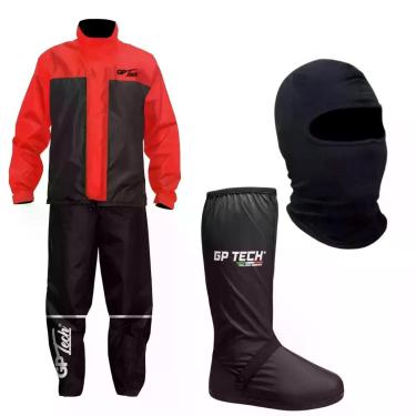 Imagem de Kit Capa De Chuva Vermelha Polaina Classic Gp Tech Balaclava, CAPA M P