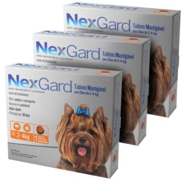 Imagem de Antipulgas Cães Nexgard 02 A 04kg - 3 Tabletes - Kit Com 03