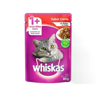 Imagem de Ração Úmida para Gato Adulto Sachê - Whiskas Carne ao Molho 85g