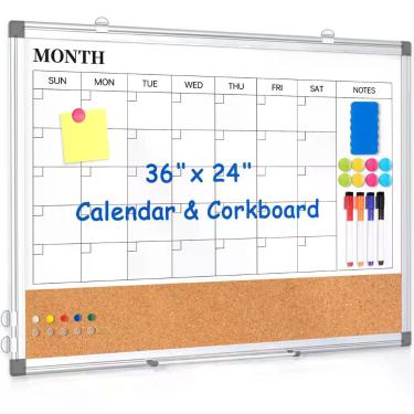 Imagem de Quadro Branco WALGLASS 91 x 61 cm Magnético com Calendário e Cortiça