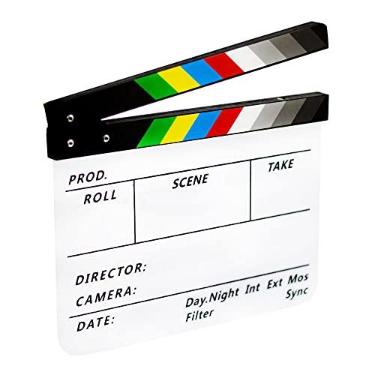 Imagem de Claquete de Cinema Profissional 30x24cm – Acrílico Branco com Barra Colorida e Ímã – Ideal para Vídeos, Gravações e Produções Audiovisuais – Modelo CPG-01 Sou Foto