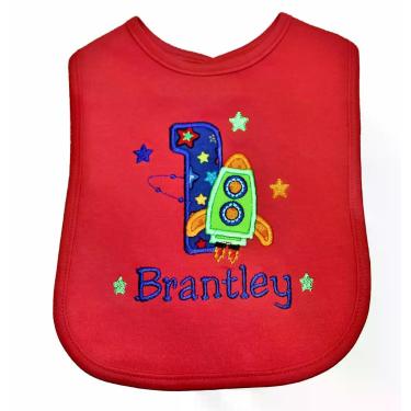 Imagem de Babador Infantil Fantasy Kids Designs 32 cm Vermelho com Nave Espacial