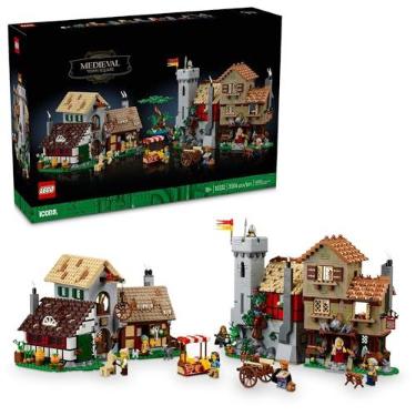 Imagem de LEGO Icons Medieval Town Square Build and Display Model, Classic Castle Set Reimagined with 8 Medieval Minifigures, Explore the Medieval Village of Felsa in this Building Set for History Lovers, 10332