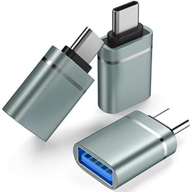 Imagem de Pacote com 3 adaptadores USB C macho para USB 3.0 fêmea, compatível com iMac 2021, iPad Pro 2021, MacBook Pro 2020, MacBook Air 2020 e outros dispositivos tipo C ou Thunderbolt 3, cinza