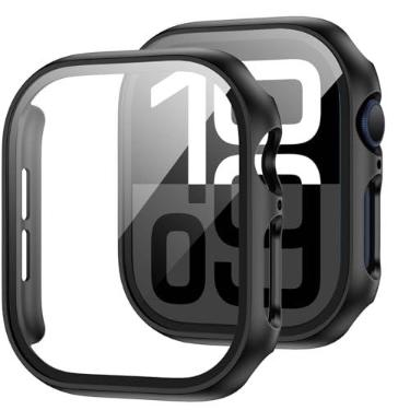 Imagem de JZK Pacote com 2 capas protetoras de tela para Apple Watch Series 11/10 de | Capa protetora ultrafina para Apple Watch 11 de 42 mm com vidro temperado, cobertura total de policarbonato rígido para