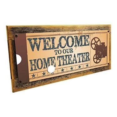 Imagem de OMSC Bem-vindo à nossa placa de metal Home Theater, ingresso retrô para o cinema, sala de mídia, sala de família, bar, decoração de casa