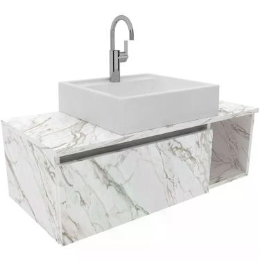 Imagem de Gabinete De Banheiro 80 Cm Com Cuba 1 Porta E Nicho Mármore Branco