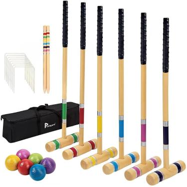 Imagem de Conjunto de croquet Pointyard, marretas de madeira de 71 cm para 6 jog
