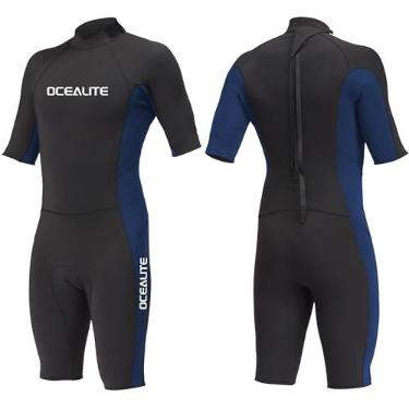 Imagem de Ocealite Roupa de mergulho masculina de neoprene com zíper nas costas de 3 mm, ponto flatlock, leve, surfe, paddleboarding, com bolso para chave (masculino 3 mm, azul marinho, pequeno)