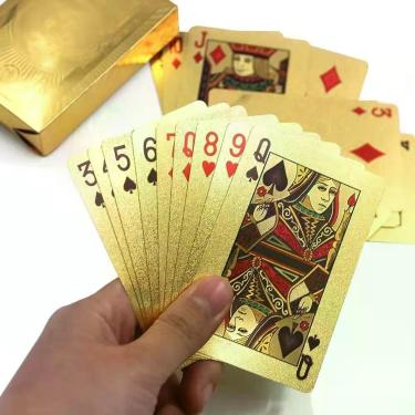 Imagem de Baralho Dolar Ouro Folheado à Prova D'agua Poker 54 Cartas Plástico Revestimento Durável Dourado OEM