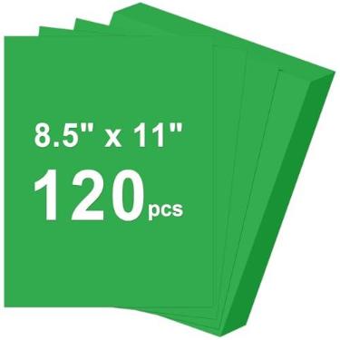 Imagem de 120 folhas de cartolina 8,5 x 11, cartão verde escuro de 29,5 kg, papel de construção verde, papel de impressora grosso de 180 g/m² para impressão, pintura, confecção de cartões, material escolar