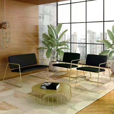 Imagem de Conjunto Namoradeira E Poltronas Sintra Industrial Dourado/preto - M.a