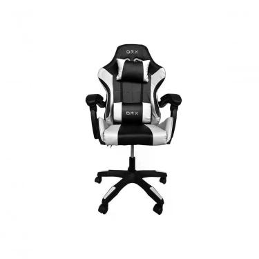 Imagem de Cadeira Gamer Impact BR-X em Tecido com Encosto Reclinável, Apoio de Braços Ajustável e Rotação 360º Branco