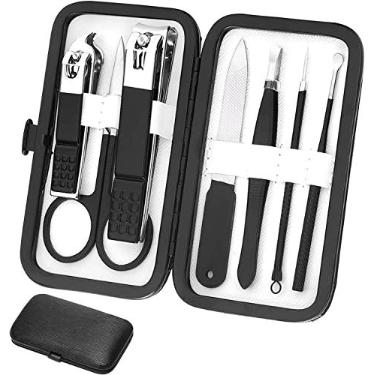 Imagem de Conjunto de manicure kits de cuidados profissionais, kit de pedicure de cortadores de 8 peças de ferramentas com estojo de viagem luxuoso Aceoce para mulheres homens presente de casa