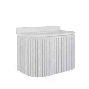 Imagem de Gabinete para Banheiro Emma Suspenso 2 Portas MDF 80CM Branco com Cuba em Pedra Ardósia