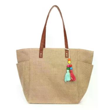 Imagem de Bolsa De Praia Feminina Ombro Palha Sintética Passeio Piscin - Alwy, P