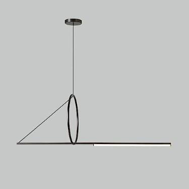 Imagem de Iluminação pendente linear LED preta, lustre de geometria criativa, lâmpada suspensa de fio regulável simples 3000K/4500K/6000K, lustre villa luminária com economia de energia。