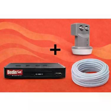 Imagem de Kit Receptor Digital Bedin BedinSat + Lnbf Duplo + Cabo + Conectores,
