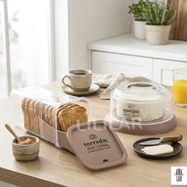 Imagem de Kit 2 Peças Queijeira Porta Queijo Torrada e Biscoitos - PLASUTIL