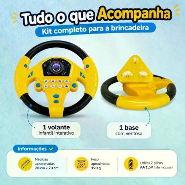 Imagem de Volante Infantil Interativo Amarelo com Luzes, Sons e Base com Ventosa