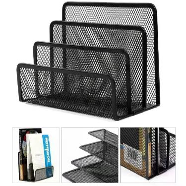 Imagem de Organizador de Mesa Yeet Metal 3 Divisórias Porta Arquivos Pastas Cartas Escritório Preto Fosco