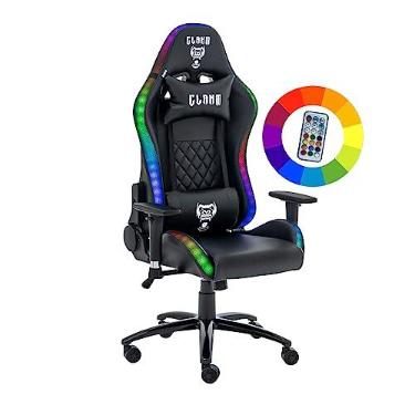 Imagem de Cadeira Gamer King Clanm RGB LED Reclinável Ergonômica Braço Ajustável Preta