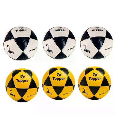Imagem de Kit 6 Bola de Futevôlei R1 Oficial Laminado em Pu Amarelo e Branco Topper