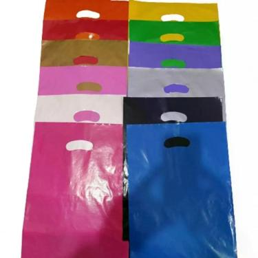 Imagem de Sacola Plástica Kit 100UN Sacolas Plásticas 20x30 Alça Boca de Palhaço Resistente e Prática Branco, Prata, Vermelho