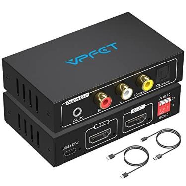 Imagem de VPFET Extrator de áudio HDMI para adaptador de áudio de 3,5 mm 4K 60Hz AUX estéreo e saída de áudio L/R divisor conversor de áudio HDMI compatível com HDMI2.0 HDCP2.2