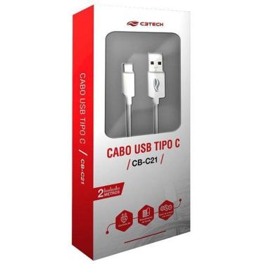 Imagem de Cabo USB X USB-C 2M 2A CB-C21WH Branco C3 TECH - C3TECH