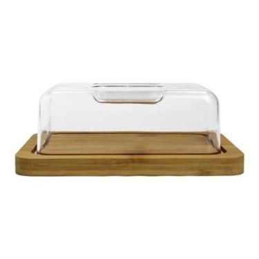 Imagem de Porta Queijo Minas Frescal Retangular Base Bambu Com Tampa Acrílica - 