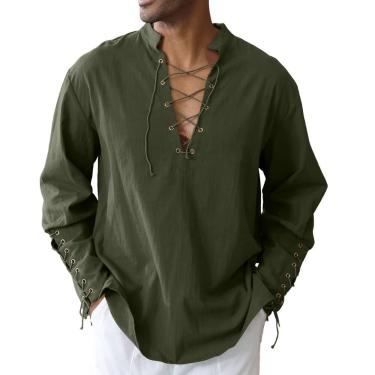 Imagem de Camisa CTU masculina de algodão, linho, cordão, faixa, verde militar