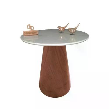 Imagem de Mesa De Canto Cone Amadeirado Com Tampo Vidro 50cm Off White 70cm Off White