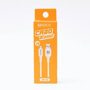 Imagem de Cabo USB Para Micro USB V8 1 Metro Turbo Branco Hrebos HS-40