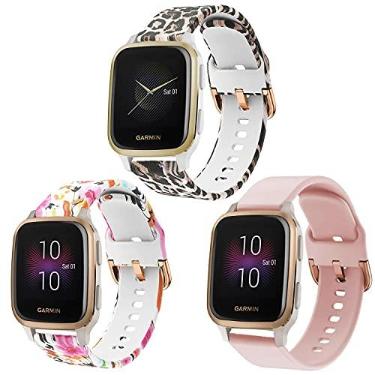 Imagem de ViCRiOR Pulseiras compatíveis com relógio inteligente Garmin Venu/Venu SQ, silicone macio de liberação rápida, estampa floral sem desbotamento para Garmin Venu sq Music