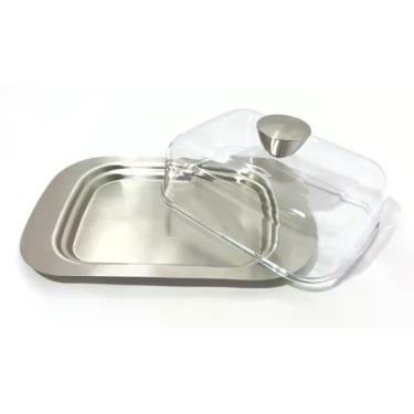 Imagem de Porta Queijo Inox C/Tampa Em Acrilico 18x12cm - Dalla Valle