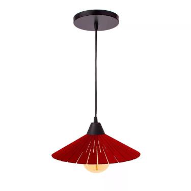Imagem de Luminária Teto Lustre Pendente Balcão Cozinha Sala Mdf Cabo Cor:vermelho