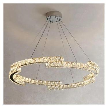 Imagem de Lustre de cristal LED de luxo moderno para sala de estar, quarto, sala de jantar, cozinha, anel redondo, lâmpada cromada prateada, luz pendente, lâmpadas de lustre