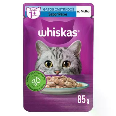 Imagem de Ração Úmida Whiskas Sachê Gatos Adultos Castrados Peixe ao Molho 85g, 