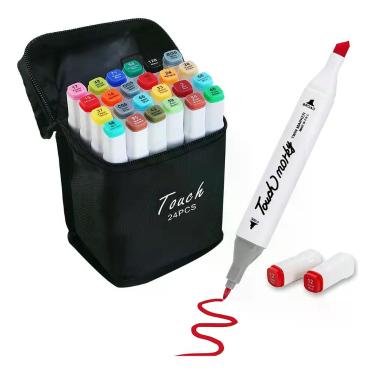 Imagem de Conjunto Bolsa de Canetinhas Escolar 24 Cores para Estudos e Lazer - T