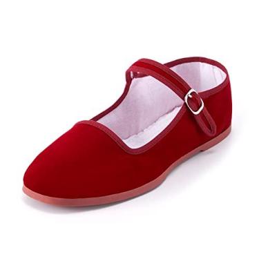 Imagem de SAEEKO Sapatilhas femininas clássicas chinesas, sapatos casuais de boneca chinesa, algodão Mary Janes, sapatos chineses de tai chi, Vermelho, 39