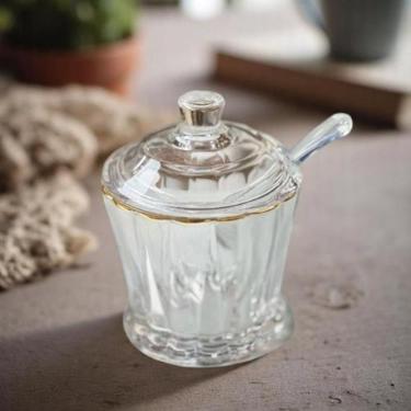 Imagem de Açucareiro de Vidro com Tampa e Colher Lyor Radial  Cristal, Elegante,