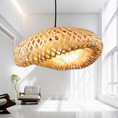 Imagem de Luminária de Teto Lustre Pendente Bambu Honolulu Rústico 40cm Vime Rattan Trançado Fee Utilidades