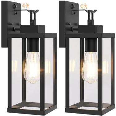 Imagem de BesLowe Luminárias De Parede Externas Com Sensor Movimento 14" Upgrade, Arandelas Luz Para Varanda Do Anoitecer Ao Amanhecer, 3 Modos Iluminação E Ganchos, Pretas Áreas Da Casa, Pacote 2