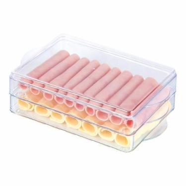 Imagem de Porta Frios Duplo Transparente Acrilico Organizador Com Tampa e Indivi