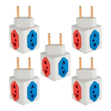 Imagem de KIT Com 5 Adaptadores Benjamim Cubo 3D Com 3 Entradas de Tomada 10 Amperes E 1 Entrada de Tomada 20 Amperes CORES SORTIDAS Plug Padrão Novo 3 Pinos Resistente PREMIUM ONYK