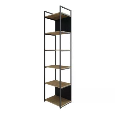 Imagem de Estante Alta C/06 Prateleiras 185x45x33cm C/fundo Yon Vermont Oak/est.preta Vermont Oak/est.preta